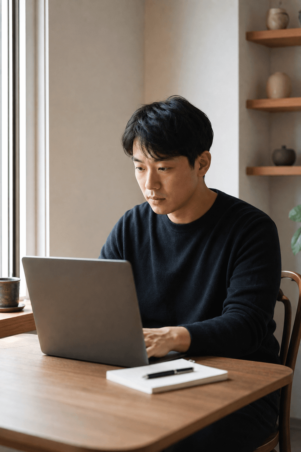 자리에서 홀로 집중하는 동료 (데모 이미지)