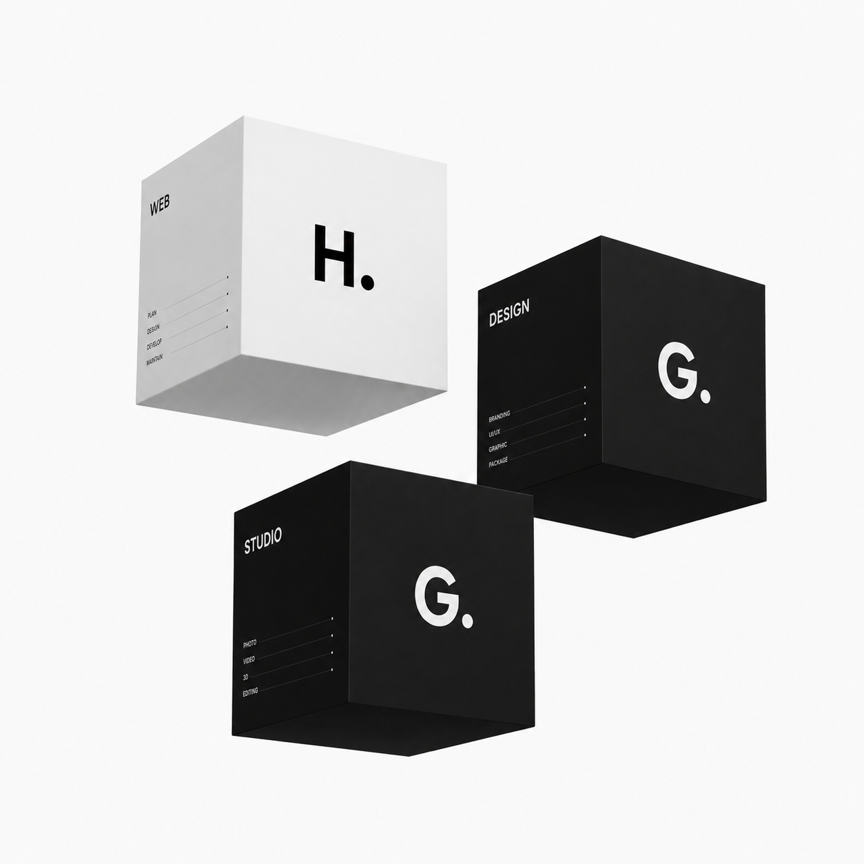 STUDIO HGG — 웹·디자인·스튜디오를 상징하는 세 개의 큐브